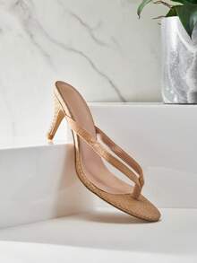 SHUZIA Women's Minimalist Fashion Comfy Square Toe Stiletto Heel Thong Sandals - Beige - View 5