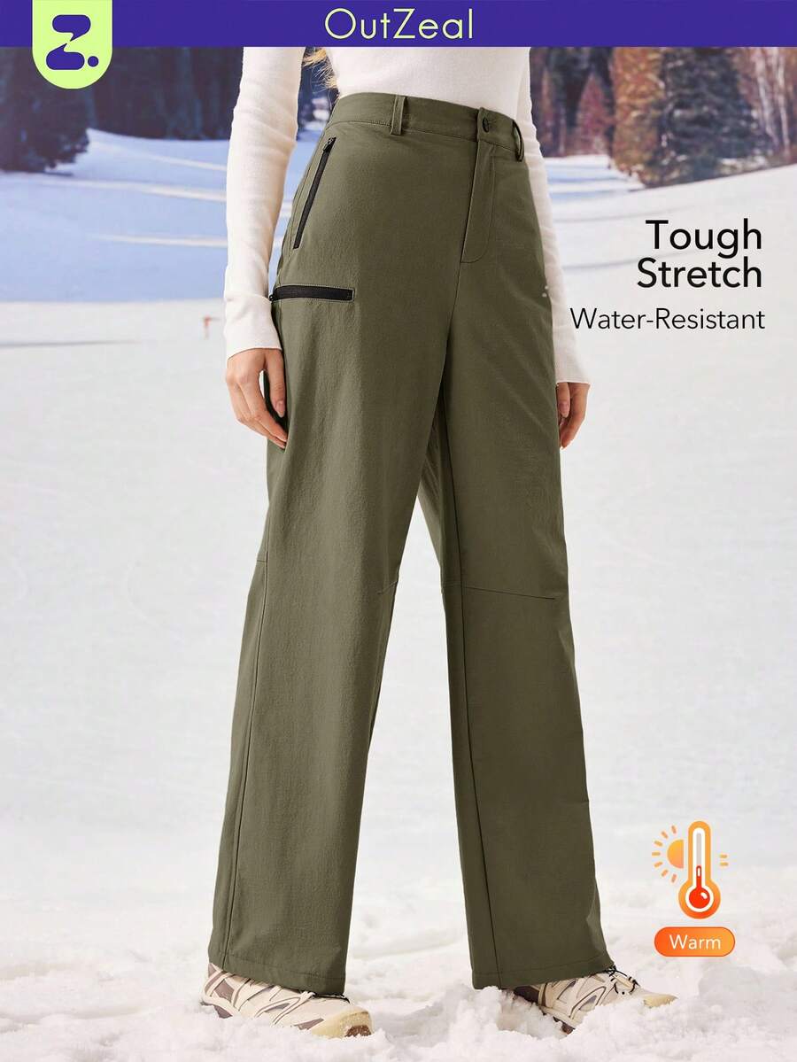 OutZeal Quần nữ dã ngoại chống thấm nước, ống loe rộng, có túi khóa kéo, thích hợp cho leo núi, cắm trại. - xanh quân đội - Xem 1