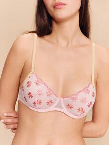 lacRébo Pink Floral Embroidered Underwired Bra With Matching Thong Spring Summer Romantic Cute Boho Sexy - Pink - View 5
