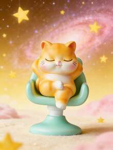 POKOJA LAND 1/6PCS 橙色猫咪坐在椅子上 快乐盲盒桌面摆件 创意玩具 可爱卡通收藏品 节日礼物 办公室装饰 - 彩色 - 查看 2