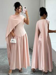 Elenzga A Long And Elegant Dress For Ladies Is Woven - Baby Pink - View 1