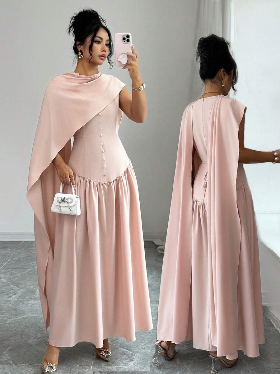 Elenzga A Long And Elegant Dress For Ladies Is Woven - Baby Pink - View 1