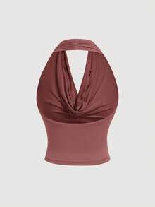 SHEIN MOD 三穿式女士休闲纯色修身夏季上衣，高领露肩款，时尚百搭，适合节日、乡村风、海滩度假、下午茶、晚宴等场合，也可作为舞会上衣或可爱上衣穿着，大码吊带背心/吊带衫。 - 藕粉色 - 查看 3