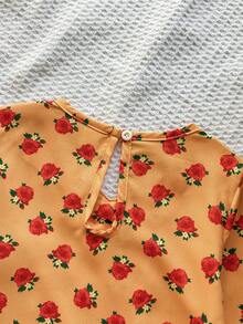SHEIN Vintaside Kids Girls' Orange Floral Long Sleeve Dress, Fashionable Lace Design Casual Wear For Spring/Autumn - Orange - View 5