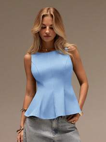 SHEIN Forever 21 Spring & Summer Women Romantic/Prom/Formal/Birthday/90s /Business Casual Woman/Elegant/Western Wear/Going Out/Fashion/Casual/Y2k /Club/Office /Cocktail/Vintage/Bodycon/Raves Festival/Funny/Classy/Old Money/Streetwear/Vacations/Country Concert/Work /Modest/Spring Break/Bachelorettes/Concert/Baddie/Basic/Graduation/A Line/Sleeveless Top - Blue - View 7