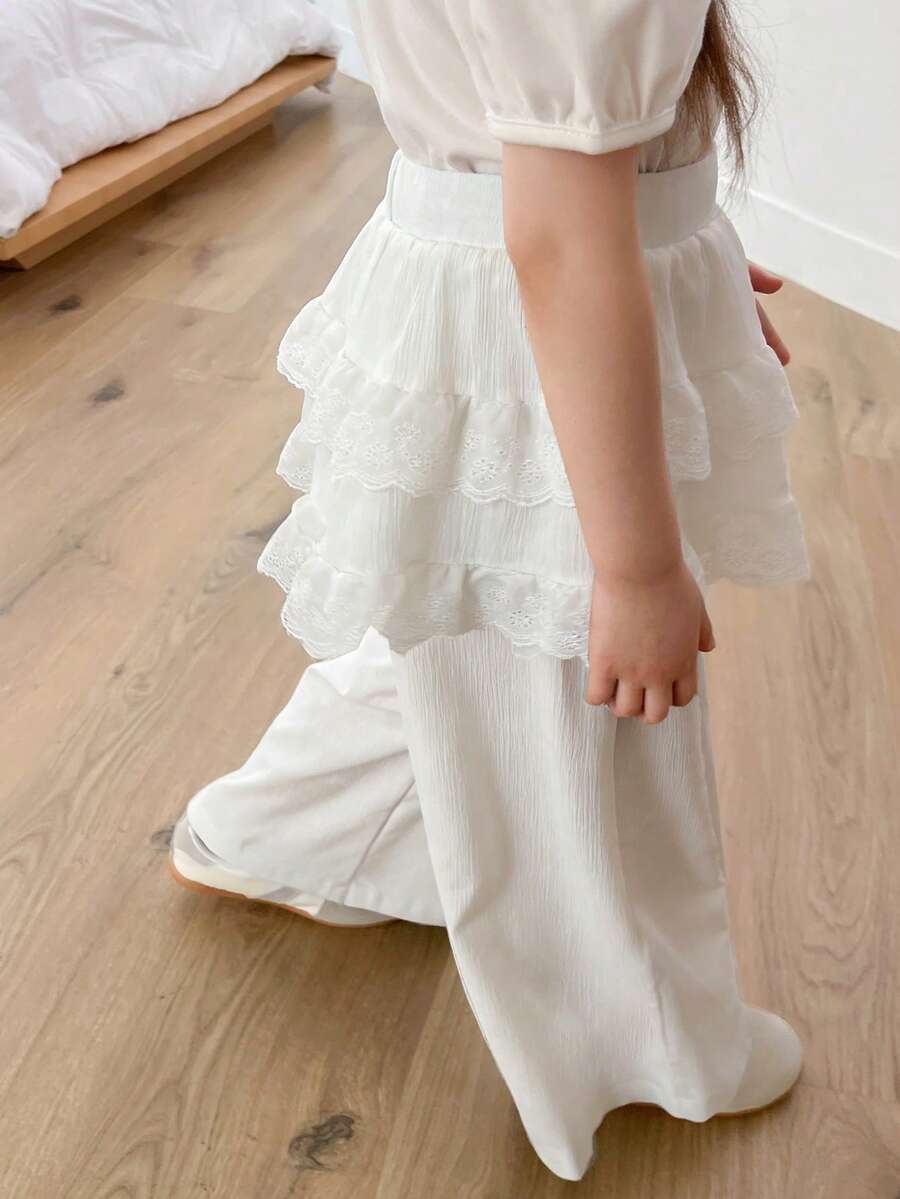 DAZY Young Girls Ruffle Patchwork Pants, 2 In 1 Look