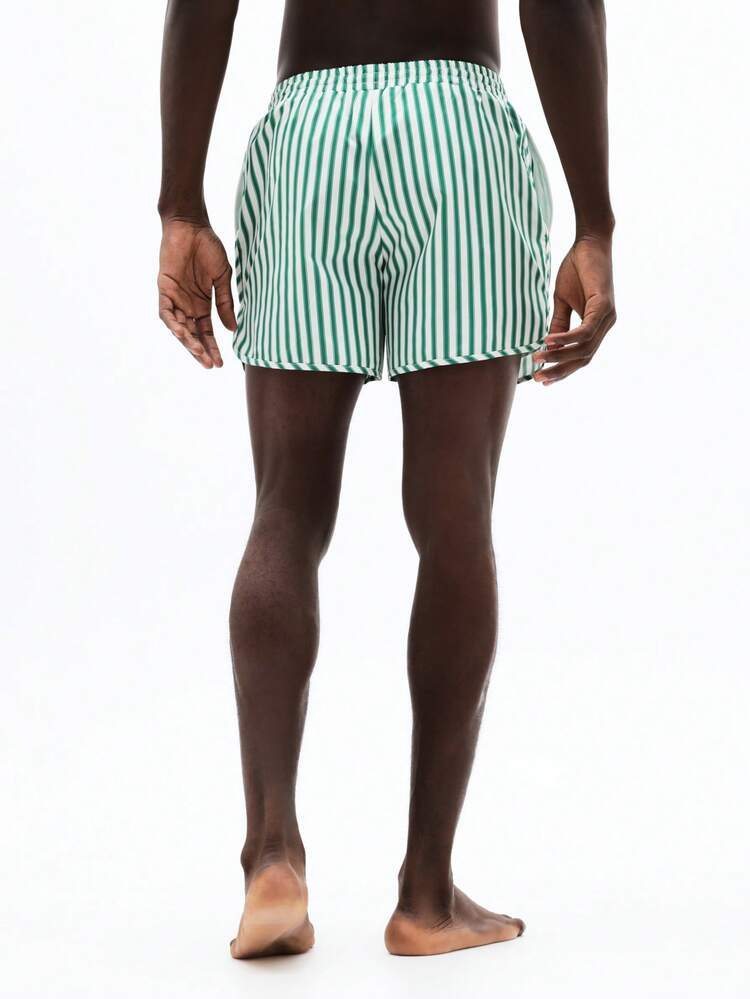 Striped Swim Trunks With Elastic Waistband