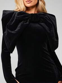 MISSGUIDED Đầm mini nhung dài tay ôm sát, kiểu dáng Giáng sinh, có nơ phía trước, thích hợp cho tiệc tùng, dạ hội hoặc các dịp trang trọng. - màu đen - Xem 4