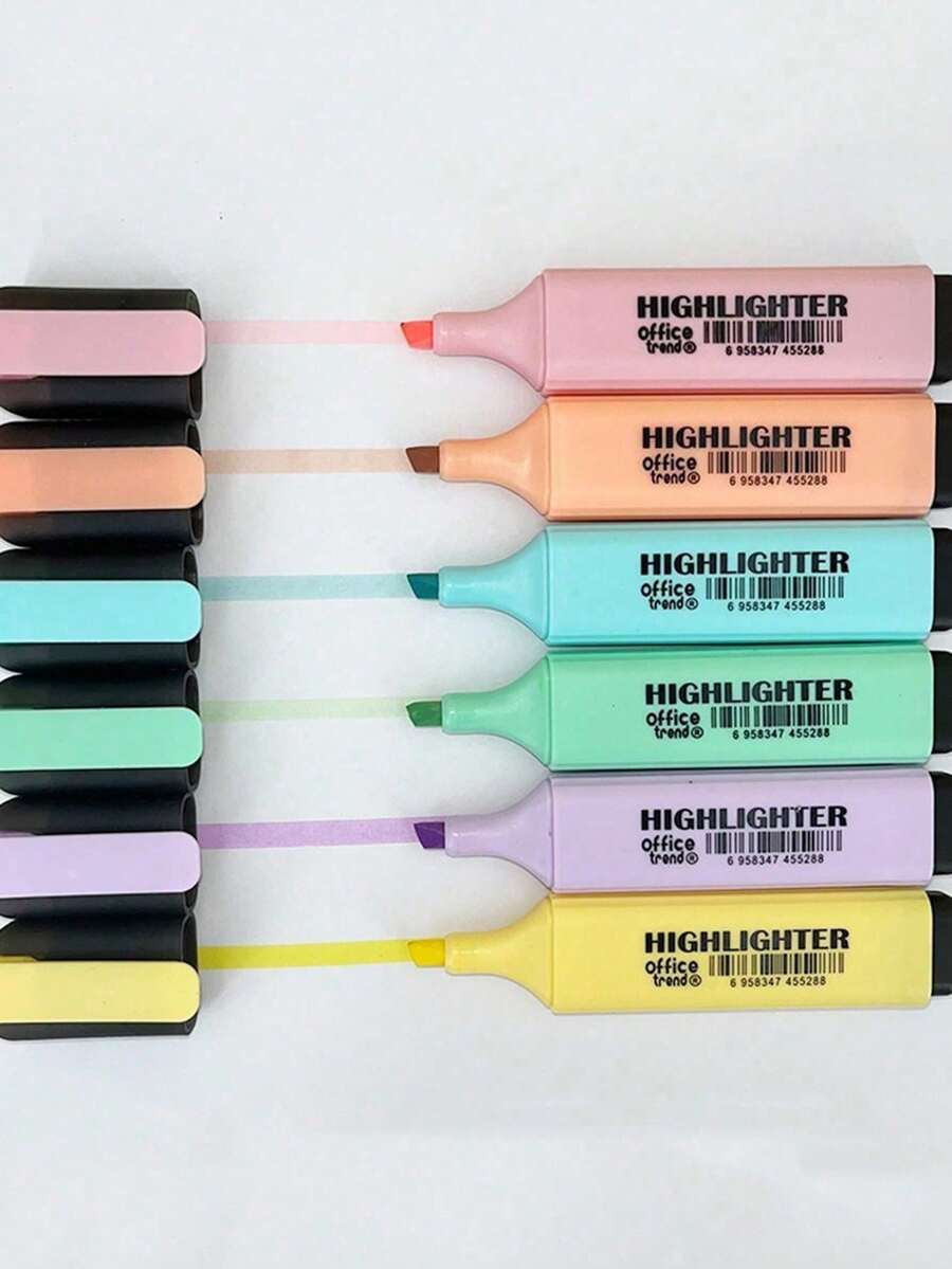 Set de 6 piezas/12 piezas de resaltadores de colores tipo macarrón para estudiantes, con tonos de color frescos también adecuados para uso en la oficina. - Multicolor - Ver 1