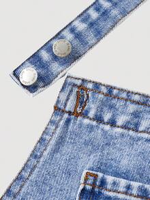 SHEIN Girlism Bộ quần yếm denim dáng rộng, ống đứng, họa tiết hoa trái tim cầu vồng graffiti phong cách Y2K cho bé gái, không kèm áo thun, thích hợp mặc mùa thu đông, đi học, dự tiệc, phong cách đường phố, trang phục Y2K cho bé gái, bộ đồ dễ thương cho bé gái, trang phục thập niên 90, quần áo dễ thương. - Rửa trung bình - Xem 4