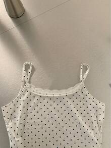 K-Vae 白色波点蕾丝边吊带背心，甜美可爱修身夏季上衣，柔软针织面料，百搭韩式休闲风，街头潮流单品，必备叠穿单品 - 白色 - 查看 5