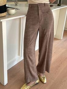 DAZY 女士直筒九分裤，宽松版型，优雅正式，春夏款 - 棕色 - 查看 6