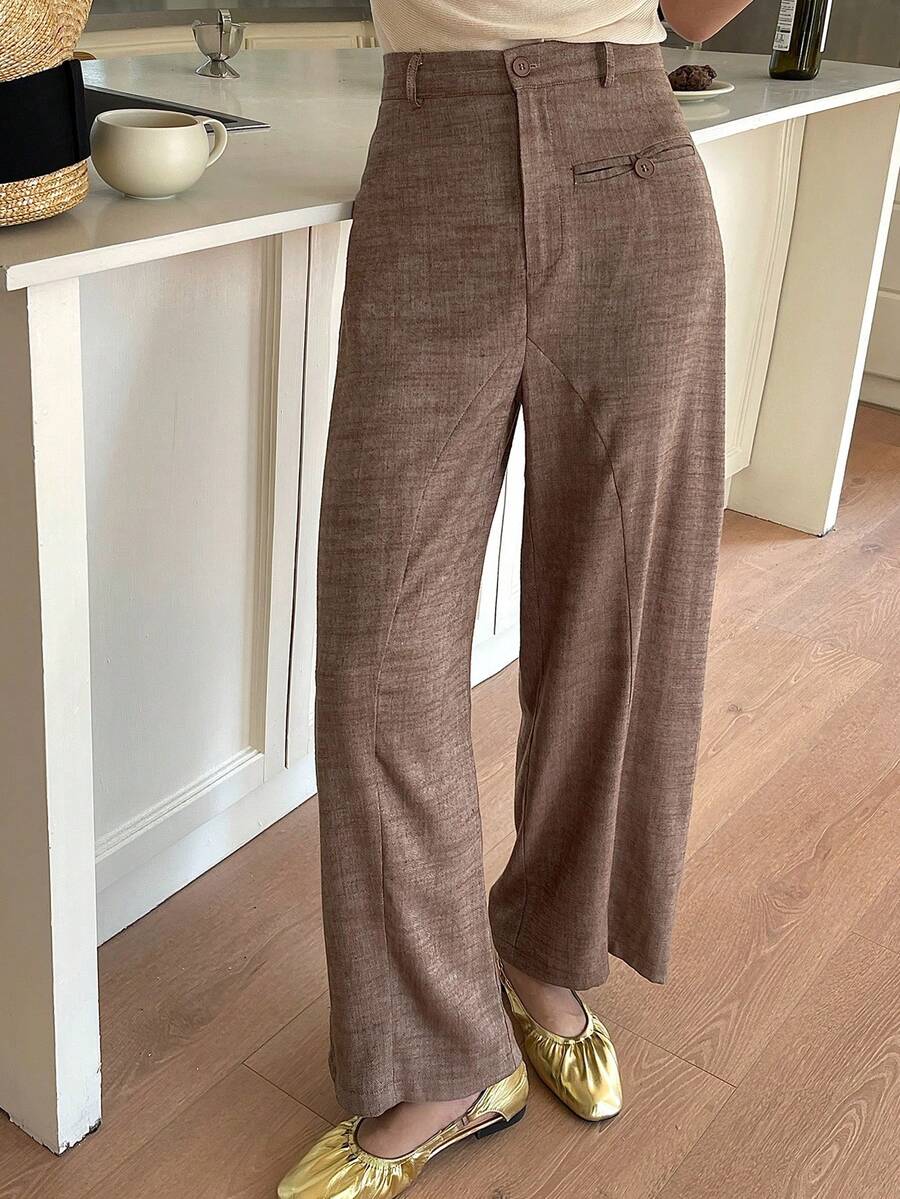 DAZY 女士直筒九分裤，宽松版型，优雅正式，春夏款 - 棕色 - 查看 1