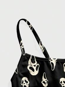 ROMWE Gothic Dark Mysterious Ghost Face Print Camisole For Women - Black - View 4