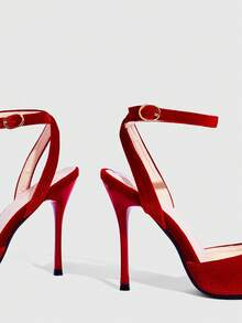 CUCCOO SZL Women's Fashion Pointed Toe Ankle Strap Stiletto High Heel Pumps, Suitable For Commuting, Dating, Party, Wedding And Other Occasions Valentine's Day Spring Shoes - Korean velvet red - View 10