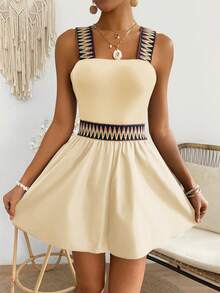 Breezaya Bộ áo liền quần xếp ly phối nơ, thích hợp cho kỳ nghỉ hè của nữ. - Màu be - Xem 3