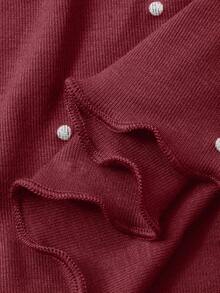 DAZY 2pcs Women Polka Dot Print Long Sleeve Cardigan And Pants Pajama Set, Autumn - Burgundy - View 6