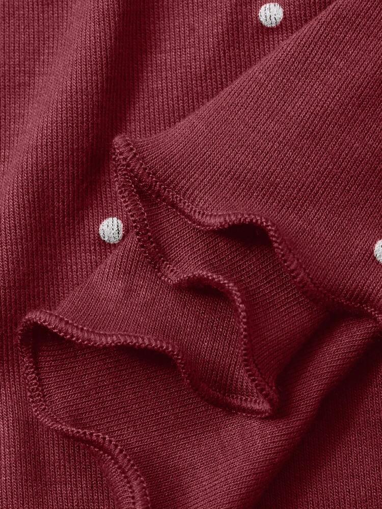 2pcs Women Polka Dot Print Long Sleeve Cardigan And Pants Pajama Set, Autumn