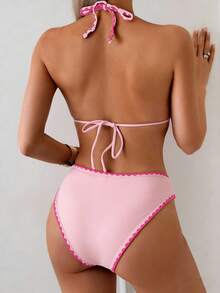 Swim Vcay Maillot de bain 2 pièces pour femmes, Top à col ras-du-cou avec nœud, imprimé floral, ensemble de natation décontracté et pour les vacances - Multicolore - Voir 2