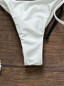 Swim Vcay 1 Set Women's Solid Color Halter Neck Triangle Bikini Swimwear, Black & White - Black and White - View 11