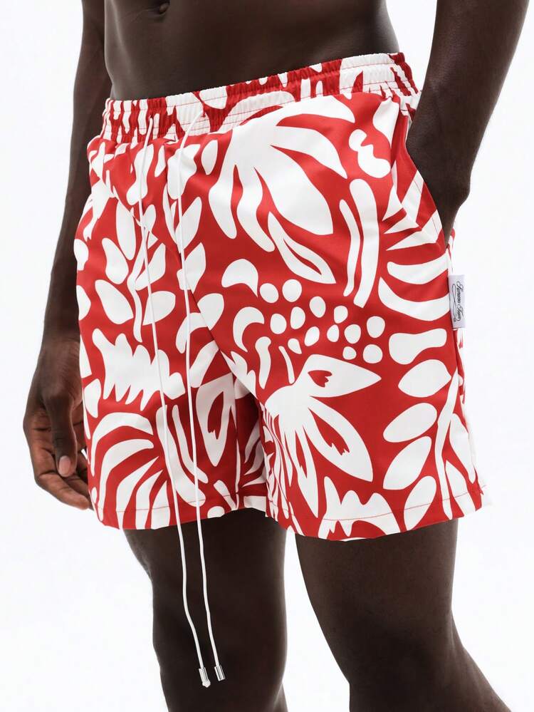 サイドポケット付きトロピカルプリントスイムトランクス