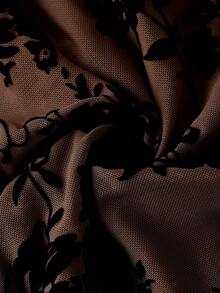 Ellevyn 无袖植绒提花连衣裙，优雅复古 - 棕色 - 查看 5