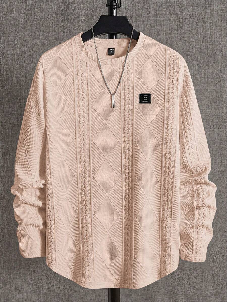 NEON BLANC Men's Letter Graphic Crew Neck Casual Long Sleeve T-Shirt Mens Casual Tops Men Casual Long Sleeve Shirts Men Knit Tops - Apricot - View 1