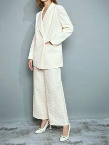 Maija 女士浪漫优雅花卉提花白色阔腿裤 情人节、节日