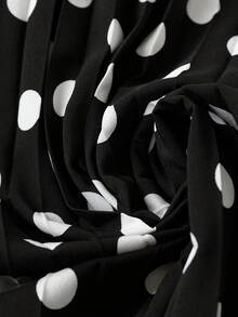 Franclia Plus Size Polka Dot Ruffle Hem Tie-Waist Dress - Black and White - View 4