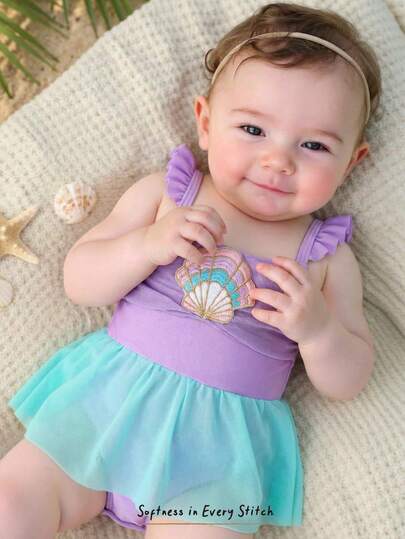 Cozy Pixies Newborn Cute Contrast Color Shell One-Piece Swimsuit