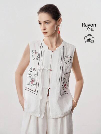 Aalyst Women's Summer Floral Embroidery Button-Up Shirt For Vacation