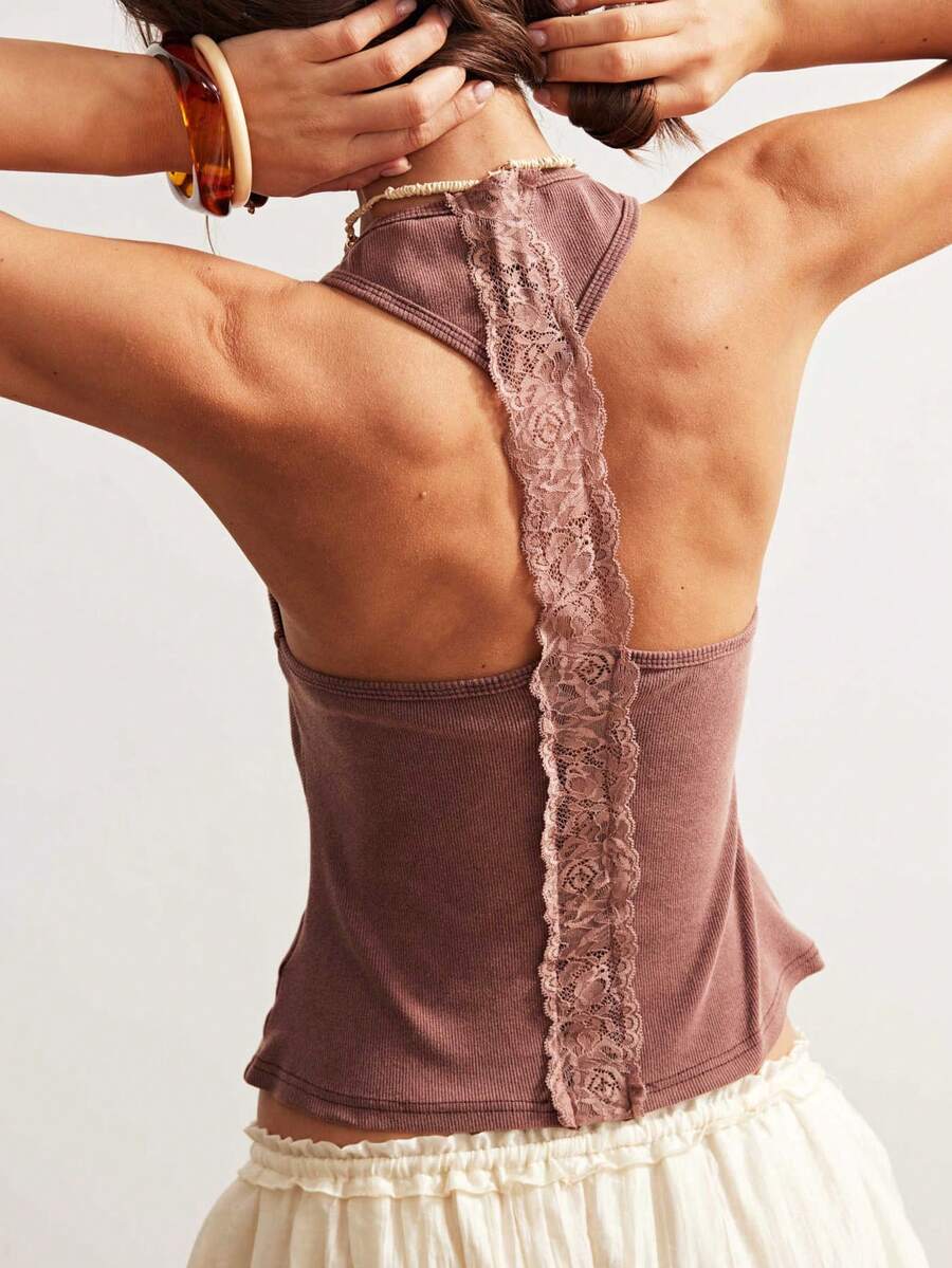 Bohemela 波西米亚风冬/春/夏休闲复古水洗蕾丝拼接女式吊带背心，适合音乐会和派对，也适合海滩度假、日常穿着、返校、郊游、派对、新年、情人节、狂欢节、音乐节等场合。 - 淡黃色 - 查看 1