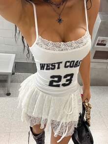 StreetHx Đầm hai dây ren xếp nếp viền ren, gợi cảm và thời trang dành cho nữ, thích hợp cho mùa hè. - trắng - Xem 1