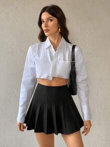 SHEIN Tall Women's Solid Color Pleated Sweater Skirt In Fall/Winter, Tall Women - Black - View 4