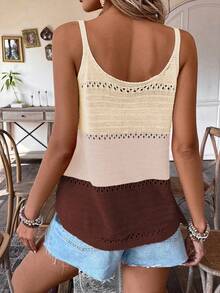 Breezaya Women's Vacation Contrast Color Hollow Out Casual Knit Camisole - Multicolor - View 2