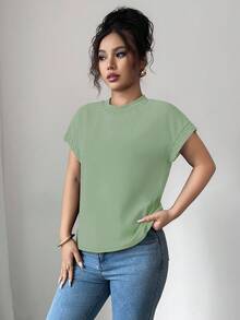 Elenzga 女士黑色圆领短袖T恤，饰有泡泡珍珠 - 薄荷綠 - 查看 3