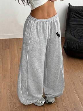 SHEIN Tween Girls' Casual Drawstring Waist Loose Fit Printed Sweatpants, Back-To-School Outfit, Basics, Versatile Daily Wear