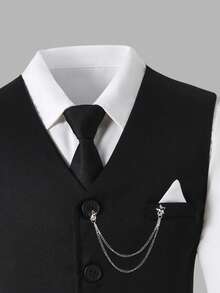 Bộ vest đen 2 món dành cho bé trai tuổi teen, gồm áo vest không tay và quần tây, trang phục lịch sự và trang trọng cho tiệc sinh nhật, sự kiện buổi tối, đám cưới, lễ rửa tội, kỷ niệm, cũng như buổi biểu diễn piano/violin, lễ tốt nghiệp và các dịp trang trọng khác. - màu đen - Xem 6