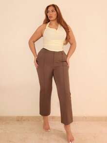 MelDlgn Große Größen Hosen, geeignet für Valentinstag, Sommer, Geburtstag, Valentinstag, Große Größen, Große Größen Sexy Hosen, Kurven Hosen, Formell, Kurven, Party, Business, Formelle Anlässe, Pendeln, Bürokleidung - Kaffeebraun - Übersicht 1