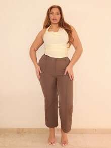 MelDlgn Große Größen Hosen, geeignet für Valentinstag, Sommer, Geburtstag, Valentinstag, Große Größen, Große Größen Sexy Hosen, Kurven Hosen, Formell, Kurven, Party, Business, Formelle Anlässe, Pendeln, Bürokleidung - Kaffeebraun - Übersicht 6