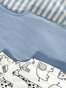 3pcs Newborn Baby Boy Cute Cartoon Striped Sleeveless Knit Romper Set, Summer