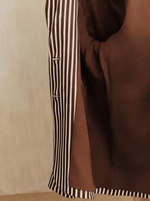 Anewsta Vintage Striped Print Lapel Long Sleeve Women's Blazer Jacket, Urban Chic - Brown - View 7