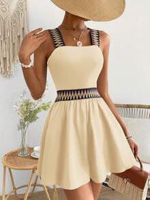 Breezaya Bộ áo liền quần xếp ly phối nơ, thích hợp cho kỳ nghỉ hè của nữ. - Màu be - Xem 6