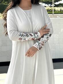 Yasmyna 女士花卉拼接亮片装饰长袖优雅长袍 - 白色 - 查看 2