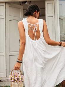 Freevana Plus Size Elegant Floral 3D Print Sleeveless Dress, Summer - White - View 3