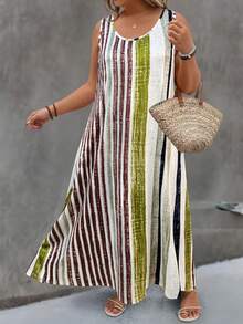 EMERY ROSE Váy hai dây kẻ sọc dáng rộng dành cho nữ cỡ lớn, thích hợp cho kỳ nghỉ. - Nhiều màu - Xem 6