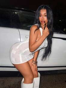 BamGleam Women's Sexy Hollow Out Mesh White Sleeveless Short Tight Bodycon Dress - White - View 5