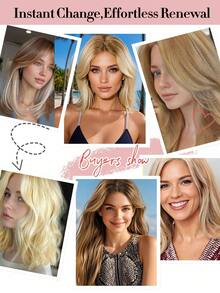 女士真发发片 适合稀疏头发的女士的真人发片 蕾丝发片 夹式接发 金色 金色 S613#