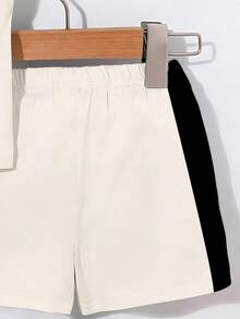 SHEIN Playful Pals 两件套男婴可爱运动休闲套装，包括一件印有品牌标志和数字的背心和一条印有数字的短裤，适合夏季户外穿着。 - 彩色 - 查看 3