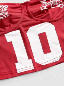 ROMWE Avant 运动宝贝无肩带足球号码印花修身背心 - 酒紅色 - 查看 4